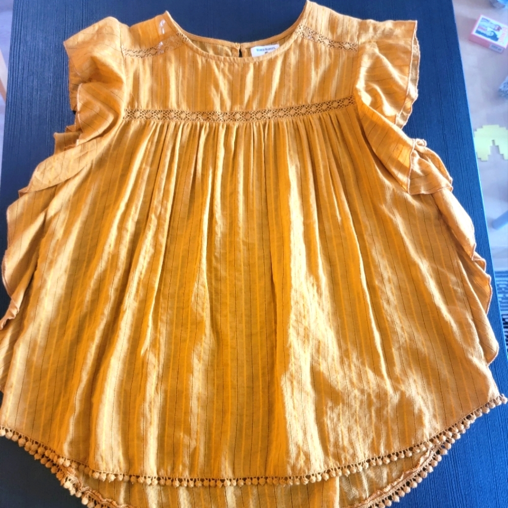 World market cute flutter sleeve mustard colored top